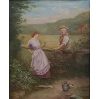 A. Richards, Couple on a farm, Oil on canvas
