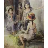 Jacques Lalande, Portrait of four girls, Oil on canvas