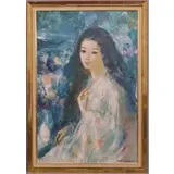 Nathan Wasserberger, Portrait of woman in blue, Oil on canvas