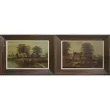 Edward Priestley, Pair of village scenes, Oil on board