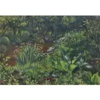 Forest scene by Henry Ernest Schnakenberg, Watercolor on paper, sold Jul 2023