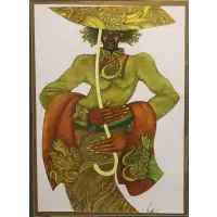 Charles Bibbs, Woman with yellow umbrella, Lithograph
