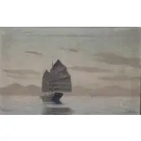William C. Loring, Chinese Junks of Hong Kong Harbor, Oil on canvas
