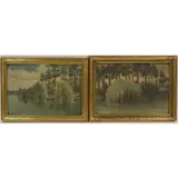 Mihran Kevork Serailian, Pair of landscapes with willow trees at Roger Williams park, Oil on board