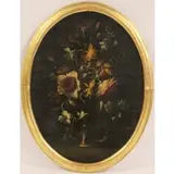 Floral Still Life, Floral still life in oval frame, Oil on canvas