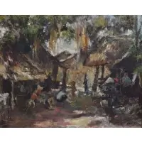 Duong van den, Village scene, Oil on board