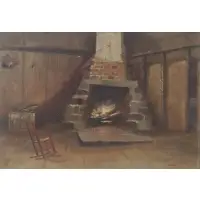 Louis C. Ewer, Fireplace scene, Oil on board