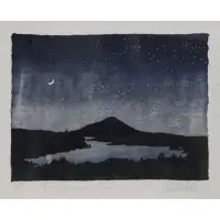 Night sky with water by Neil Welliver, Woodcut, sold Jul 2023