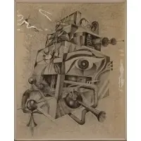 Cees Brokke, Surrealist-cubist piece, Ink on paper