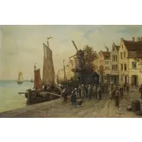R. Monti, Port Scene, Oil on canvas
