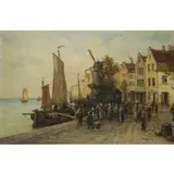 R. Monti, Port Scene, Oil on canvas