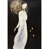 Quan Dinh, Girl with Umbrella, Lacquer on panel
