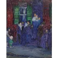 Susan Ricker Knox, Street Gathering, Oil on board