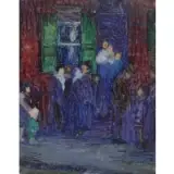 Susan Ricker Knox, Street Gathering, Oil on board
