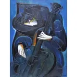 Jean Claude Gaugy, Cello Player, Mixed media on Arches paper