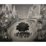 Alexander Leydenfrost, Colonials Around a Tree Surrounded by Industrial Progress, Chalk with white gouache on board