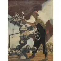 Frank J. Reilly, Oil on board, Man Standing at Oil Pumping