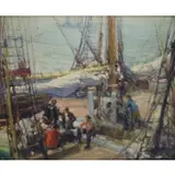 Arthur William Woelfle, Game of Cards by the Docks, Oil on canvas