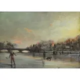Peter Layne Arguimbau, Pond Hockey in Darien, Oil on board