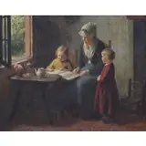 Bernard Jean Corneille Pothast, Mother and Children Reading, Oil on canvas