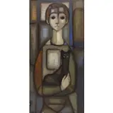 Senén Ubiña, Boy with Cat, Oil on canvas