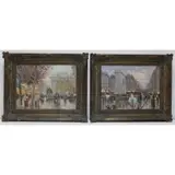 Charles Vignon, Port St. Denis, Paris, (2) Oils on canvas