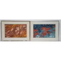 ( 2 ) Abstract compositions by Fred G. Hauck, Oils on board or thick canvas? 1 signed and dated lower right and 1 apparently unsigned, sold Mar 2023