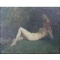 Warren B. Davis, Reclining nude, Oil on board