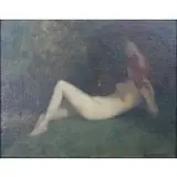 Warren B. Davis, Reclining nude, Oil on board