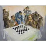 Saul Raskin, Checkers Game, Oil on canvas-board