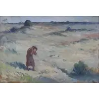 Maximilien Luce, Environs de Rolleboise, Femme Portant un Enfant sur son Dos, Oil on paperboard