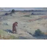 Maximilien Luce, Environs de Rolleboise, Femme Portant un Enfant sur son Dos, Oil on paperboard