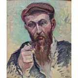 Maximilien Luce, Portrait d'Homme a la Pipe, Oil on paperboard