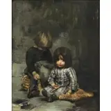 Jules A. Patrouillard Degrave, Two Children, Oil on panel
