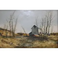 Charles Pitcher, 73 to lower left. Inscriptions to verso read "November Summer, Charles C. Pitcher. All rights reserved, Oil on canvas