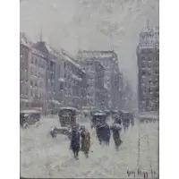 Guy Carleton Wiggins, City Snow, Oil on board