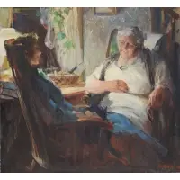 Leland Gustavson, Two Seated Women, Oil on canvas