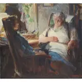 Leland Gustavson, Two Seated Women, Oil on canvas