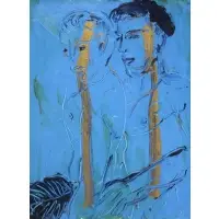 Andy & Sergio by Hunt Slonem, Oil on paper, sold Mar 2023