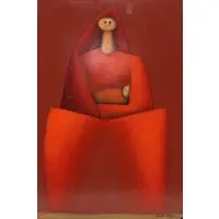 Red Figures by Jesus Mariano Leuus, Oil on board, sold Mar 2023