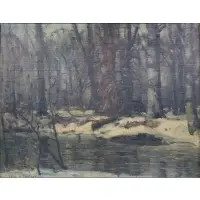 Sunny Banks by John F. Carlson, Oil on board, sold Mar 2023