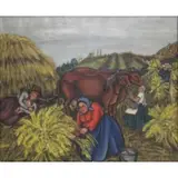 Stella Drabkin, Farm Scene with Cattle, Oil on canvas