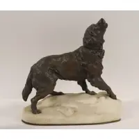 Untitled by Charles Valton, Bronze sculpture of a dog (possibly a St. Bernard) on stone base, sold Mar 2023