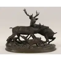 In nice original dark patina by Jules Moigniez, Bronze sculpture of Deer, sold Mar 2023