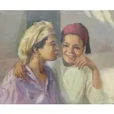 Miloud Boukerche, Orientalist Double Portrait, Oil on canvas