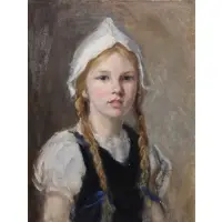 Nina Hardy, Portrait of a Girl in Bonnet, Oil on canvas
