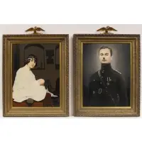 George Edwards, Pair of Portraits of a Woman in White and a Military Officer, Large oils on canvas