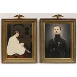 George Edwards, Pair of Portraits of a Woman in White and a Military Officer, Large oils on canvas