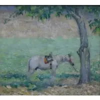 Pablo Burchard, Horse at Tree, Oil on canvas-board