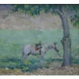 Pablo Burchard, Horse at Tree, Oil on canvas-board